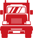 Czerwona sylwetka ciężarówki o DMC 3,5T, symbolizująca pojazd wykorzystywany w usługach transportowych i logistycznych.