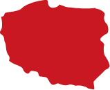 Kontur mapy Polski w kolorze czerwonym, symbolizujący zakres usług transportu krajowego firmy Sway.